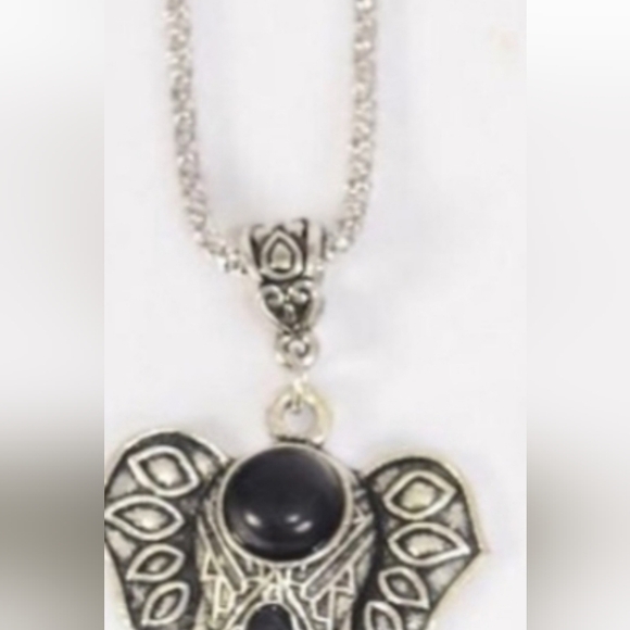 ELEPHANT Necklace Black Stone Pendant Vintage look Silver pl NEW i… - Picture 2 of 15